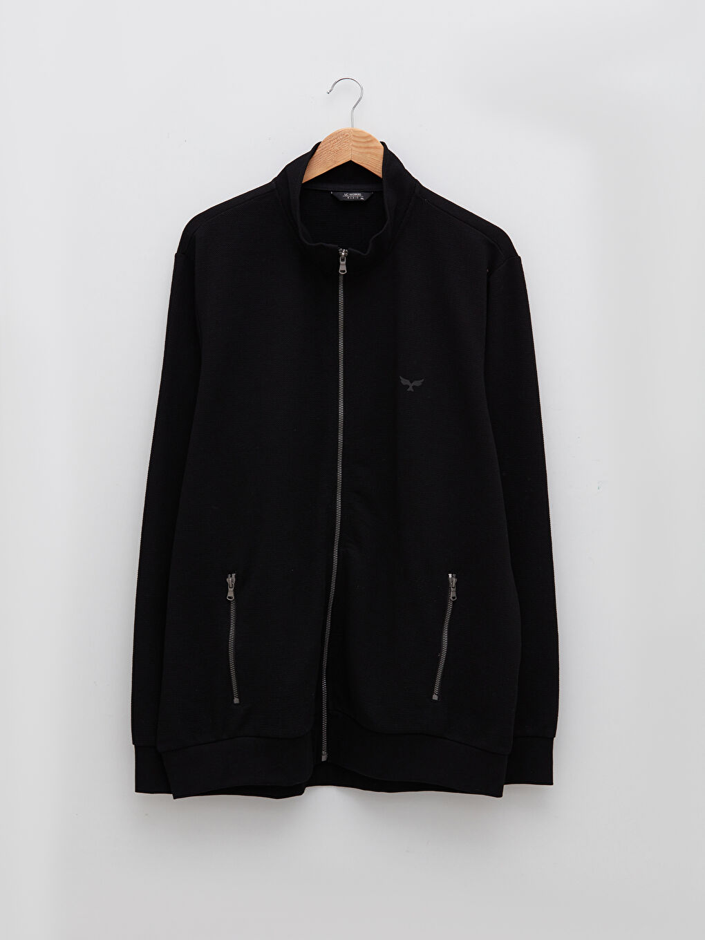 Siyah Büyük Beden Rahat Kalıp Dik Yaka Uzun Kollu Erkek Sweatshirt-6