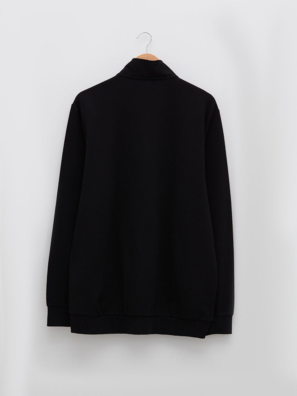 Siyah Büyük Beden Rahat Kalıp Dik Yaka Uzun Kollu Erkek Sweatshirt-7