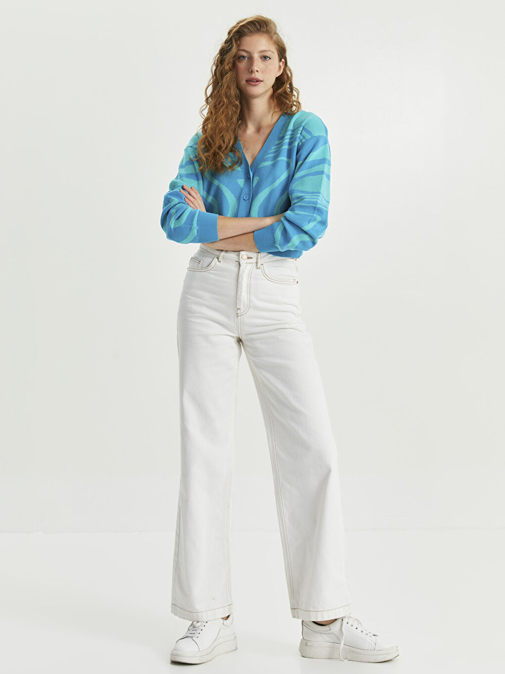 Cardigan en Tricot à Motifs pour Femmes avec Encolure en V-2