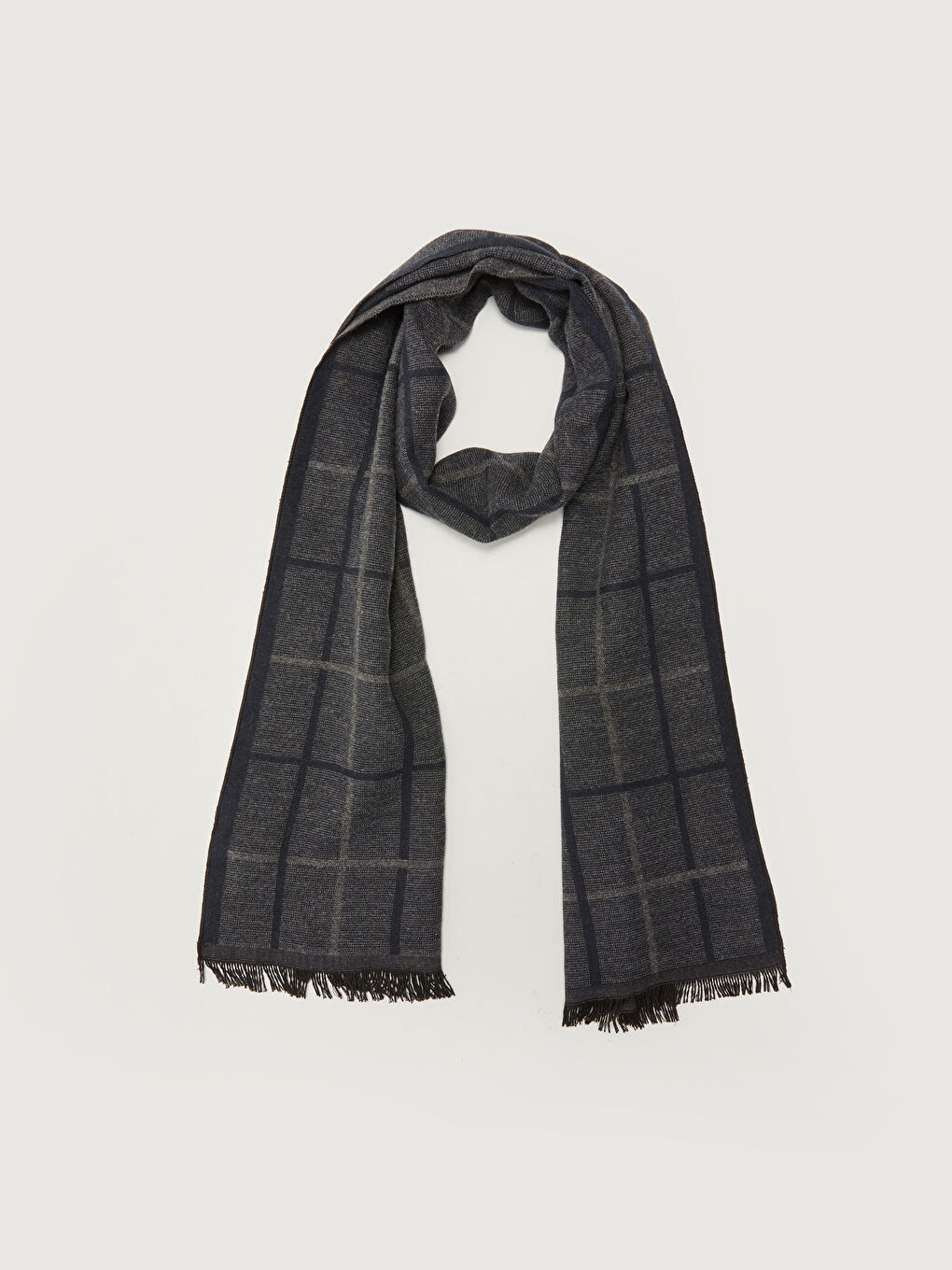 Strukturierter Schal für Herren mit Fransen und Karomuster-1