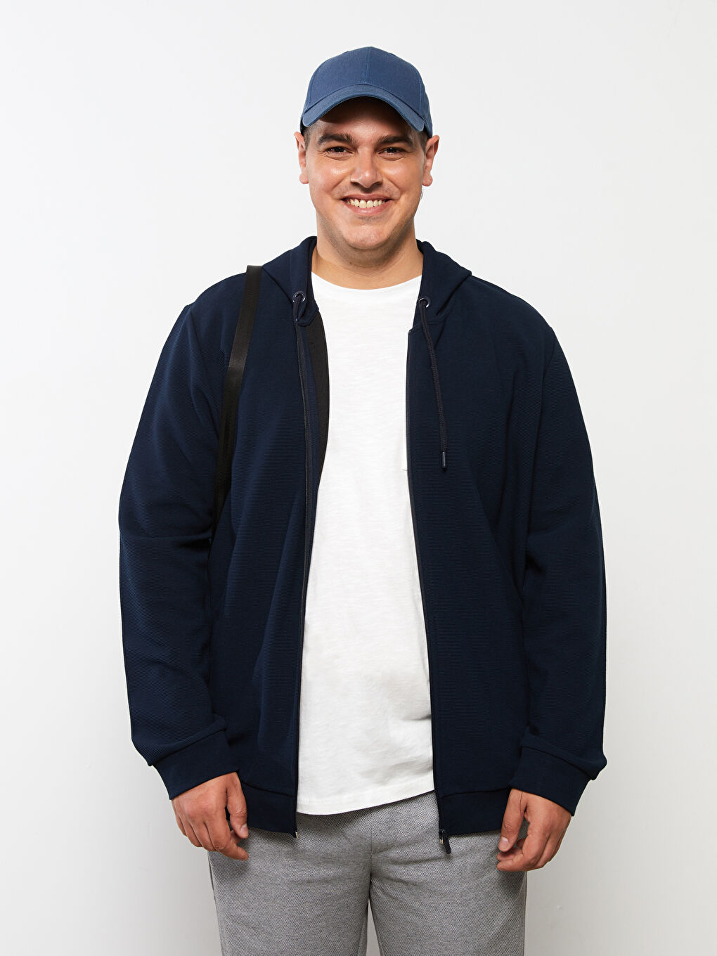 Lacivert Kapüşonlu Uzun Kollu Erkek Fermuarlı Sweatshirt-1