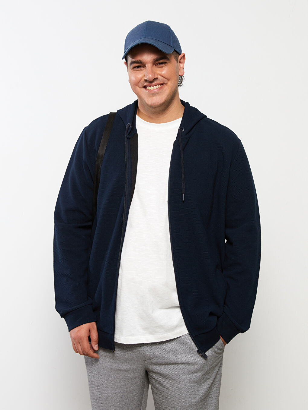 Lacivert Kapüşonlu Uzun Kollu Erkek Fermuarlı Sweatshirt-2