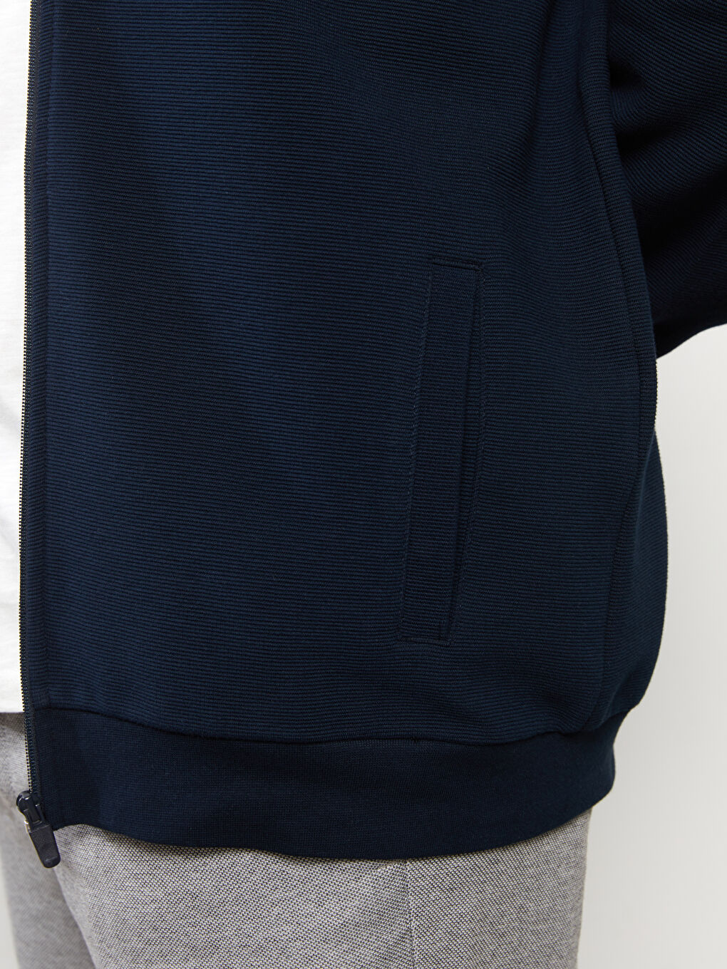 Lacivert Kapüşonlu Uzun Kollu Erkek Fermuarlı Sweatshirt-3