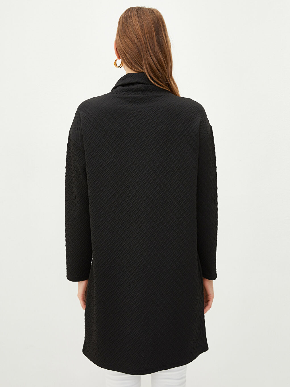 LCWAIKIKI Basic Standing Collar Quilted Patterned Long Sleeve Oversized Women's Tunic -W1L941Z8-CVL