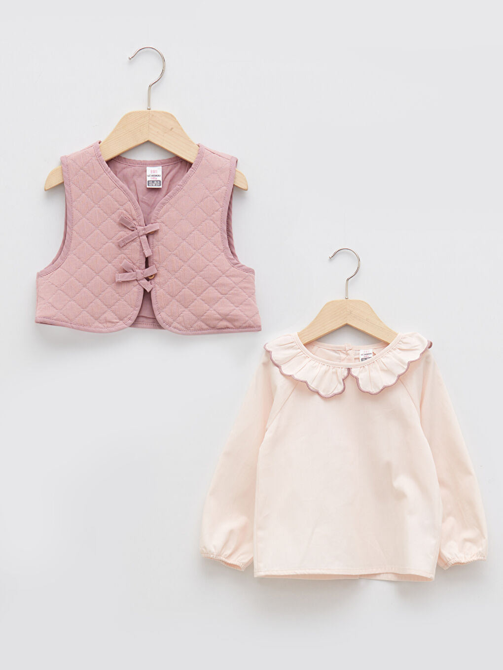 Bebe Collar Long Sleeved Baby Girl Blouse and Vest 2 Pack-4