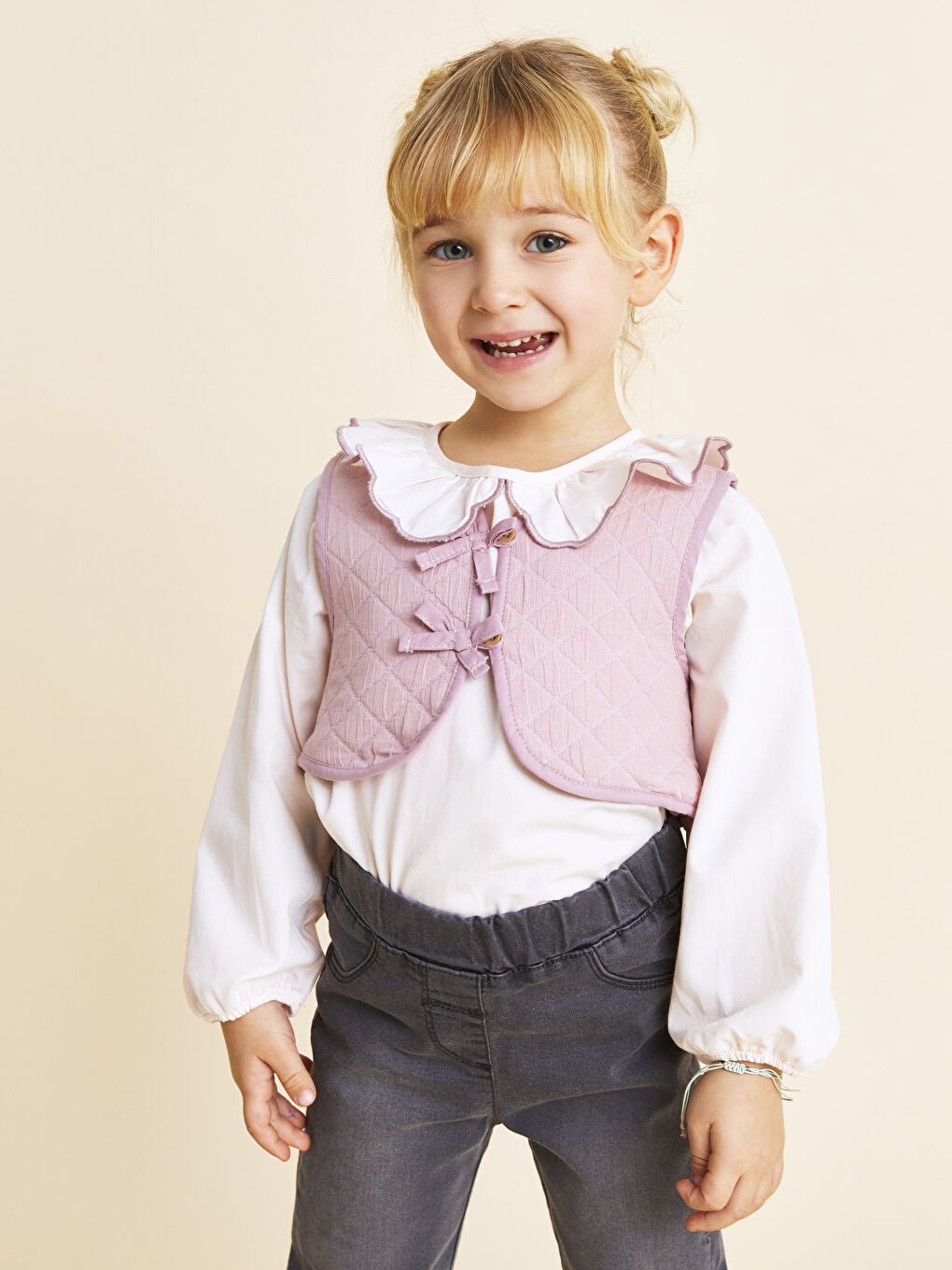 Bebe Collar Long Sleeved Baby Girl Blouse and Vest 2 Pack-1