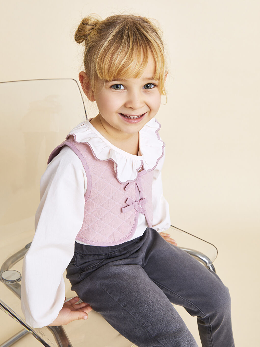 Bebe Collar Long Sleeved Baby Girl Blouse and Vest 2 Pack-2
