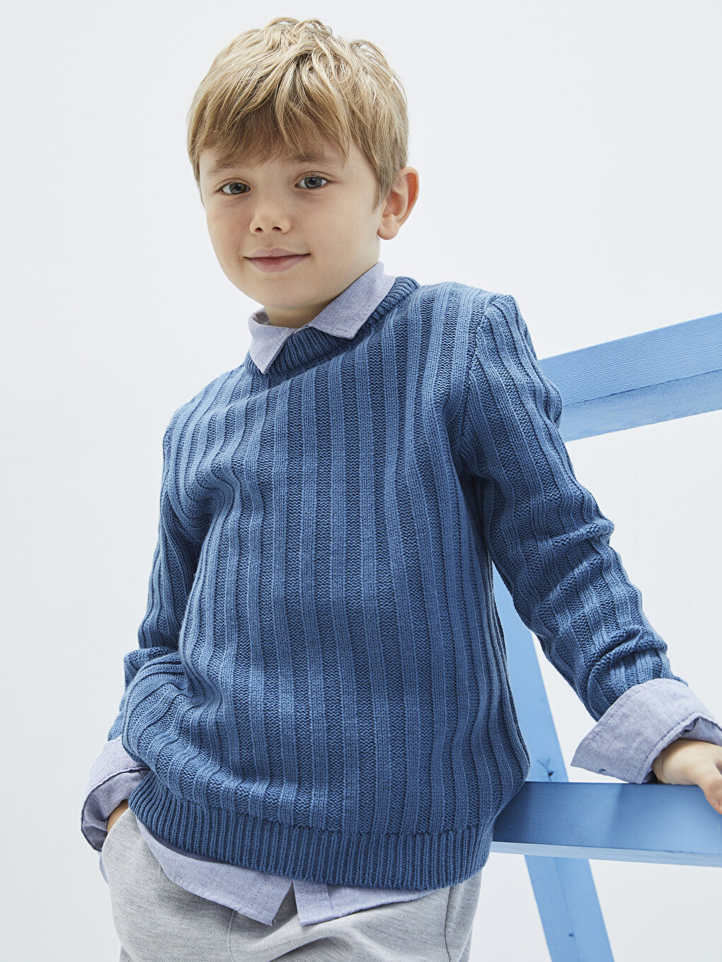 Mavi Bisiklet Yaka Basic Uzun Kollu Erkek Çocuk Triko Kazak-3