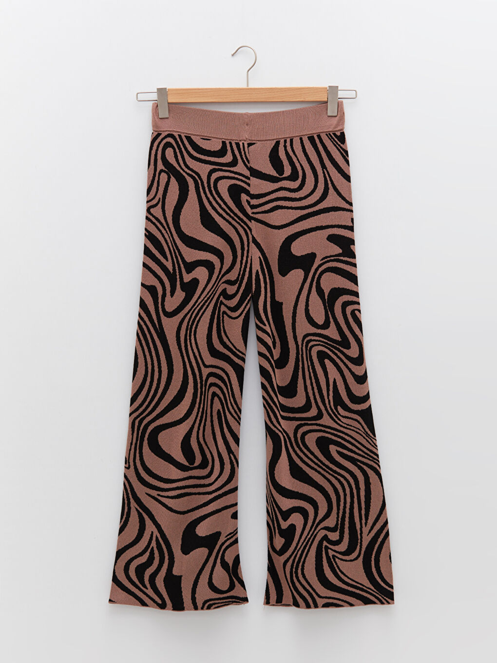 Kahverengi Beli Lastikli Desenli Kadın Triko Pantolon-13