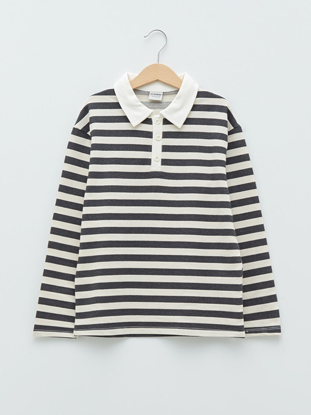 Antrasit Polo Yaka Çizgili Uzun Kollu Erkek Çocuk Tişört
