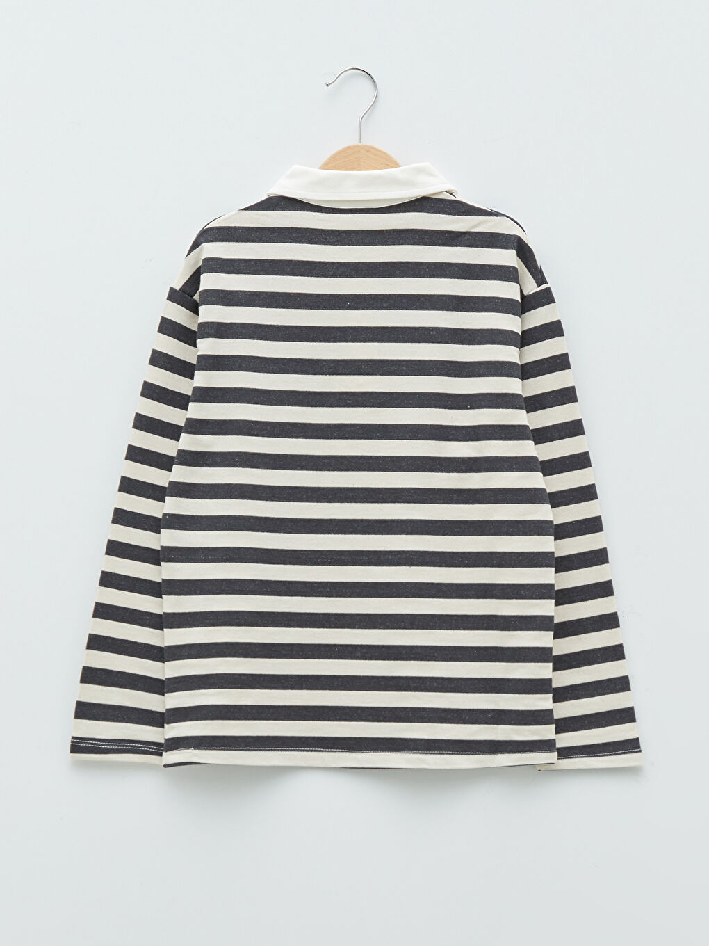 Antrasit Polo Yaka Çizgili Uzun Kollu Erkek Çocuk Tişört-1