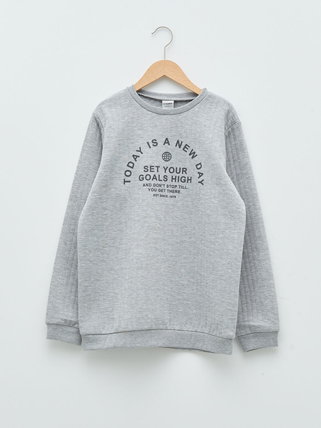 Gri Bisiklet Yaka Baskılı Uzun Kollu Erkek Çocuk Sweatshirt