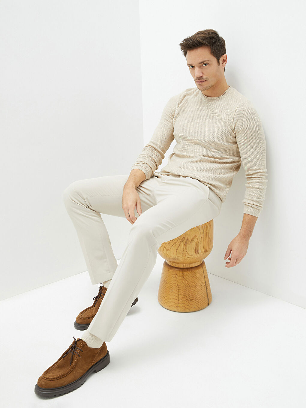 Crew Neck Long Sleeve Men's Tricot Sweater-1