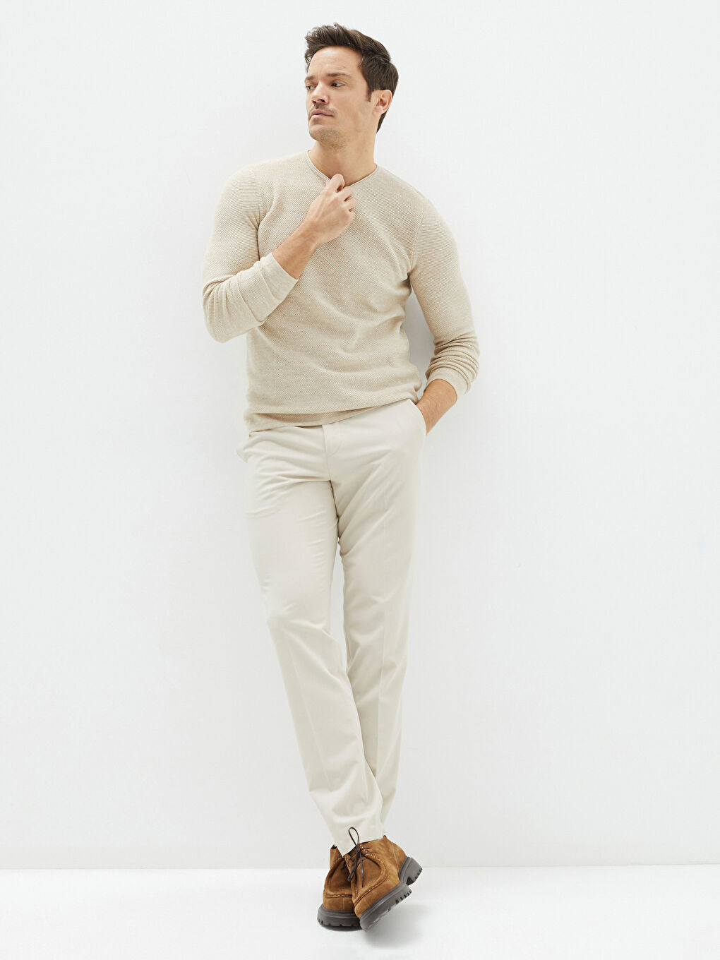 Crew Neck Long Sleeve Men's Tricot Sweater-2