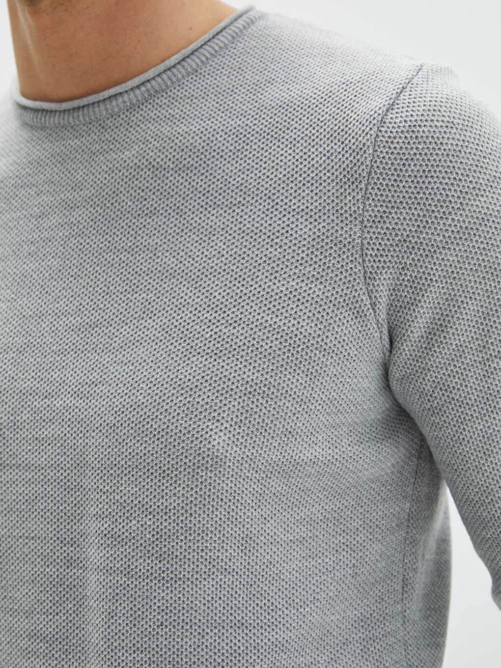 Crew Neck Long Sleeve Men's Tricot Sweater-3