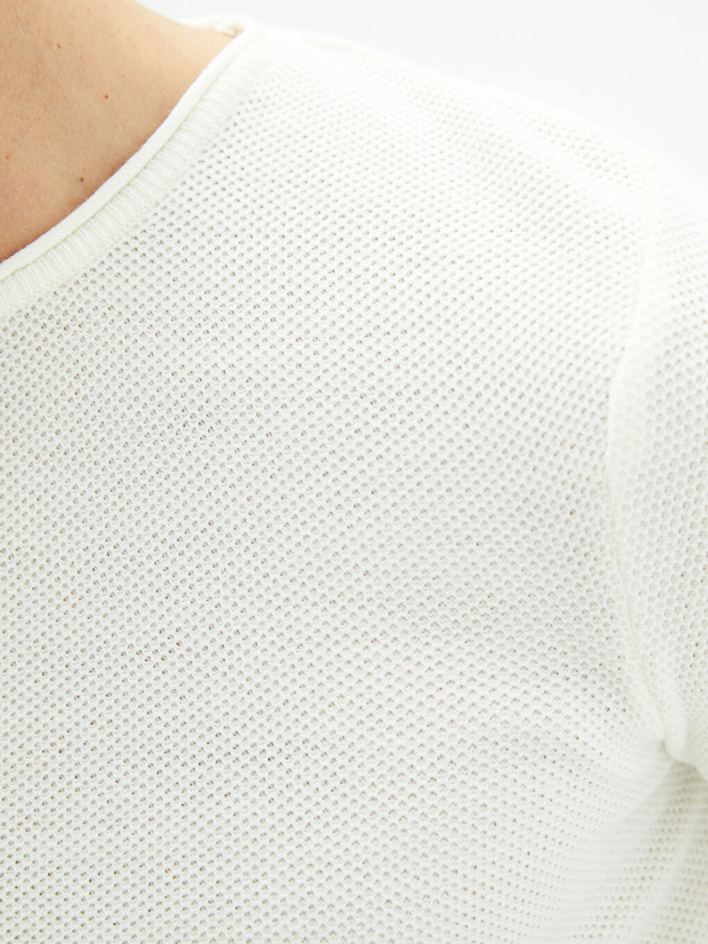 Ekru Bisiklet Yaka Erkek Triko Kazak-3