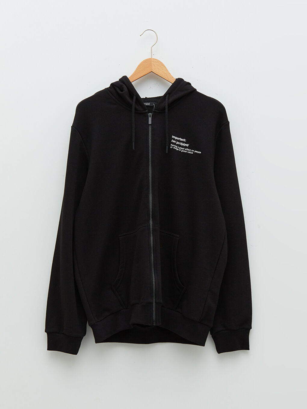 Siyah Kapüşonlu Uzun Kollu Erkek Fermuarlı Sweatshirt-5