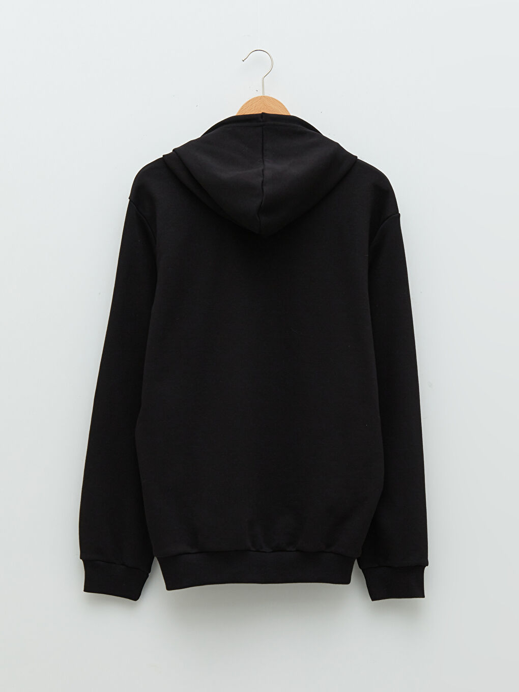 Siyah Kapüşonlu Uzun Kollu Erkek Fermuarlı Sweatshirt-6