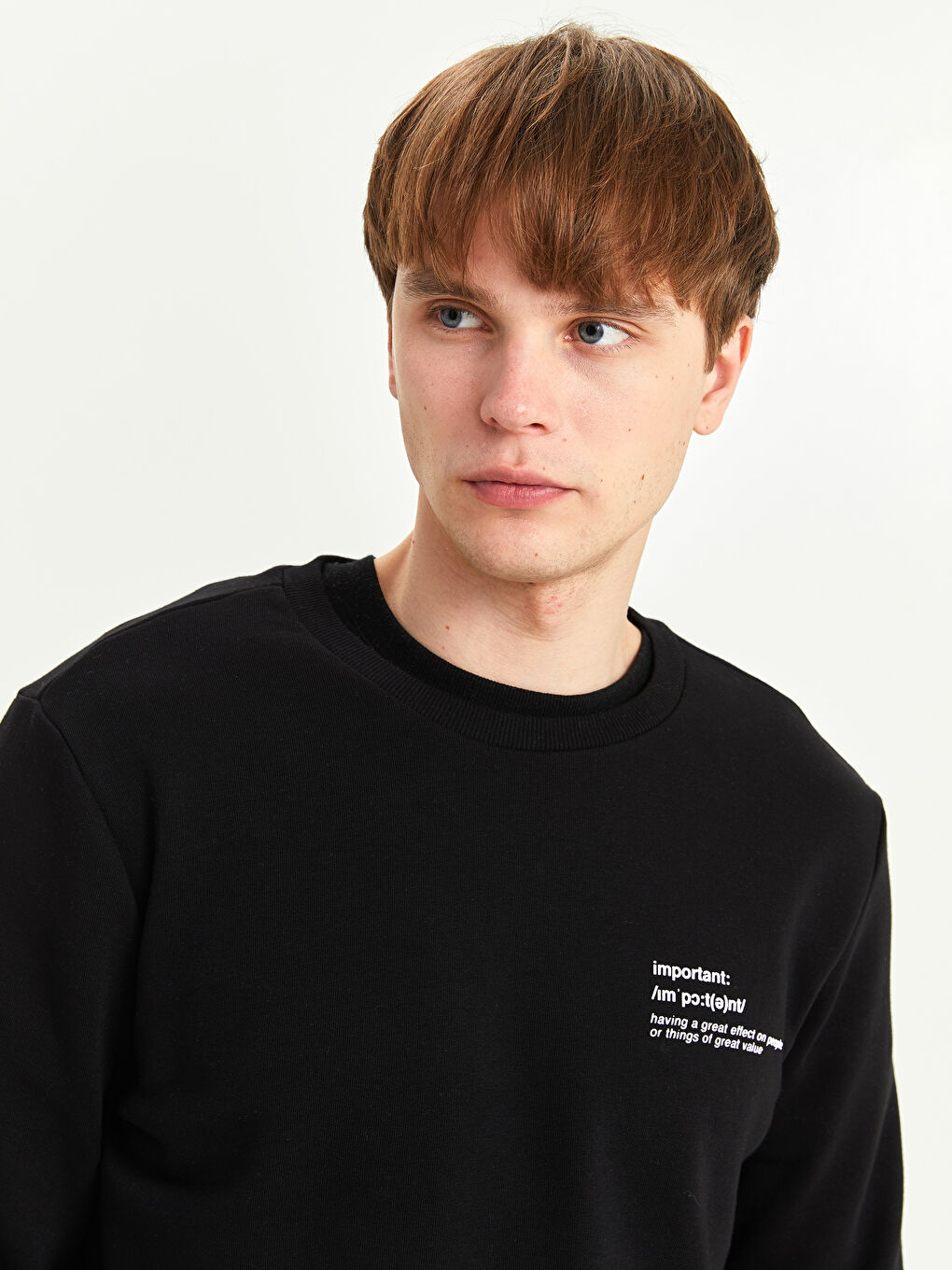 Siyah Bisiklet Yaka Uzun Kollu Baskılı Erkek Sweatshirt-2