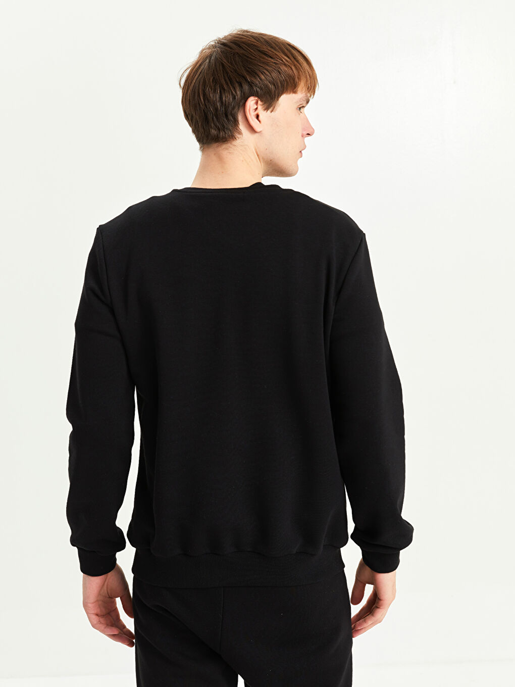 Siyah Bisiklet Yaka Uzun Kollu Baskılı Erkek Sweatshirt-5