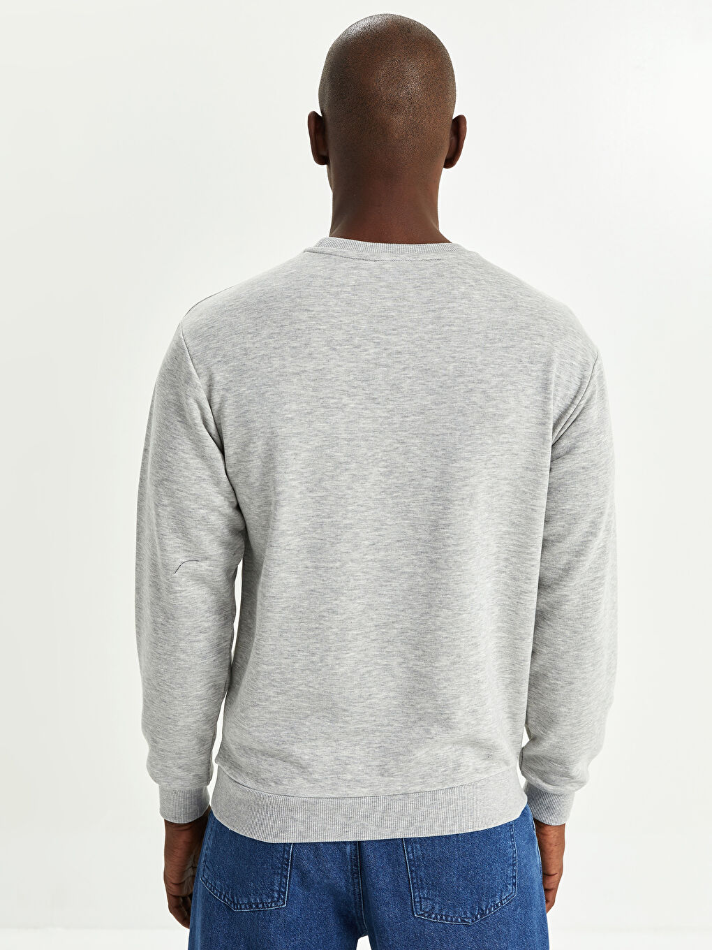 Gri Bisiklet Yaka Uzun Kollu Baskılı Erkek Sweatshirt-4