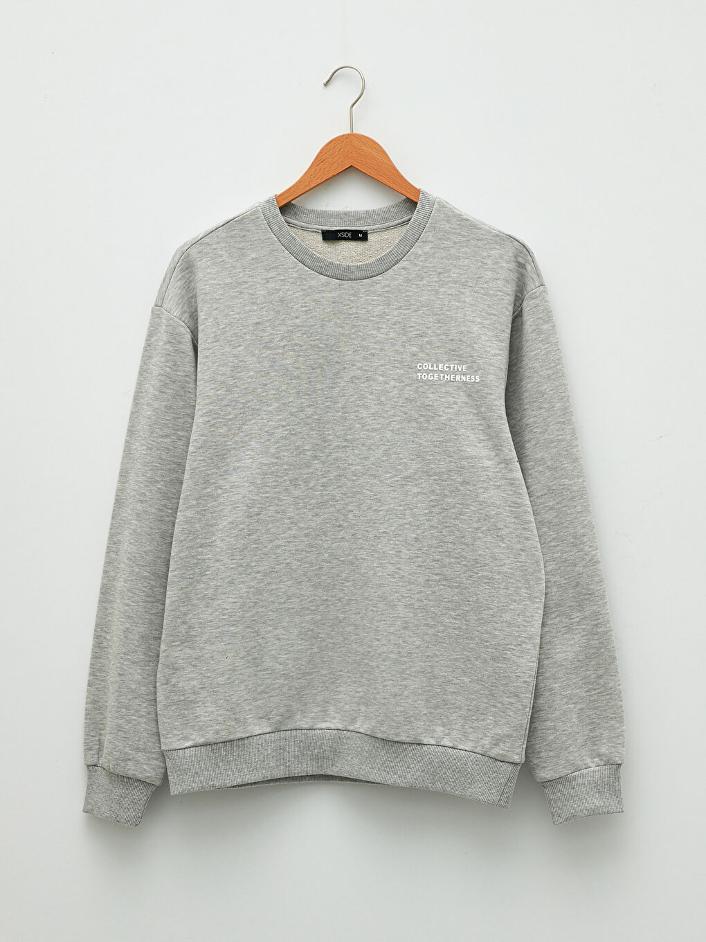 Gri Bisiklet Yaka Uzun Kollu Baskılı Erkek Sweatshirt-5