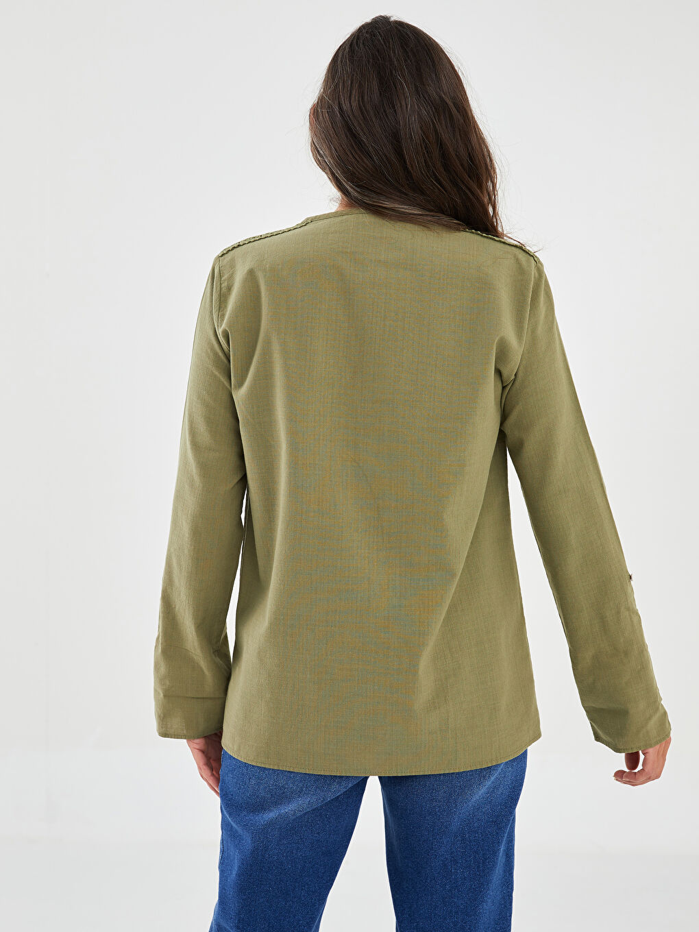 LCW Grace Henley Neckline Embroidered Long Sleeve Cotton Women's Blouse -W1LA92Z8-H7L