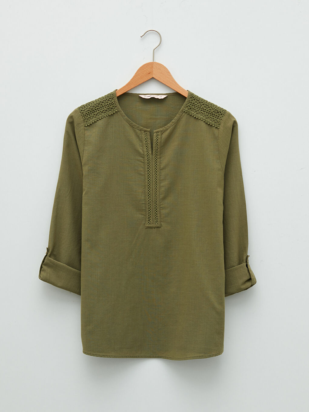 LCW Grace Henley Neckline Embroidered Long Sleeve Cotton Women's Blouse -W1LA92Z8-H7L