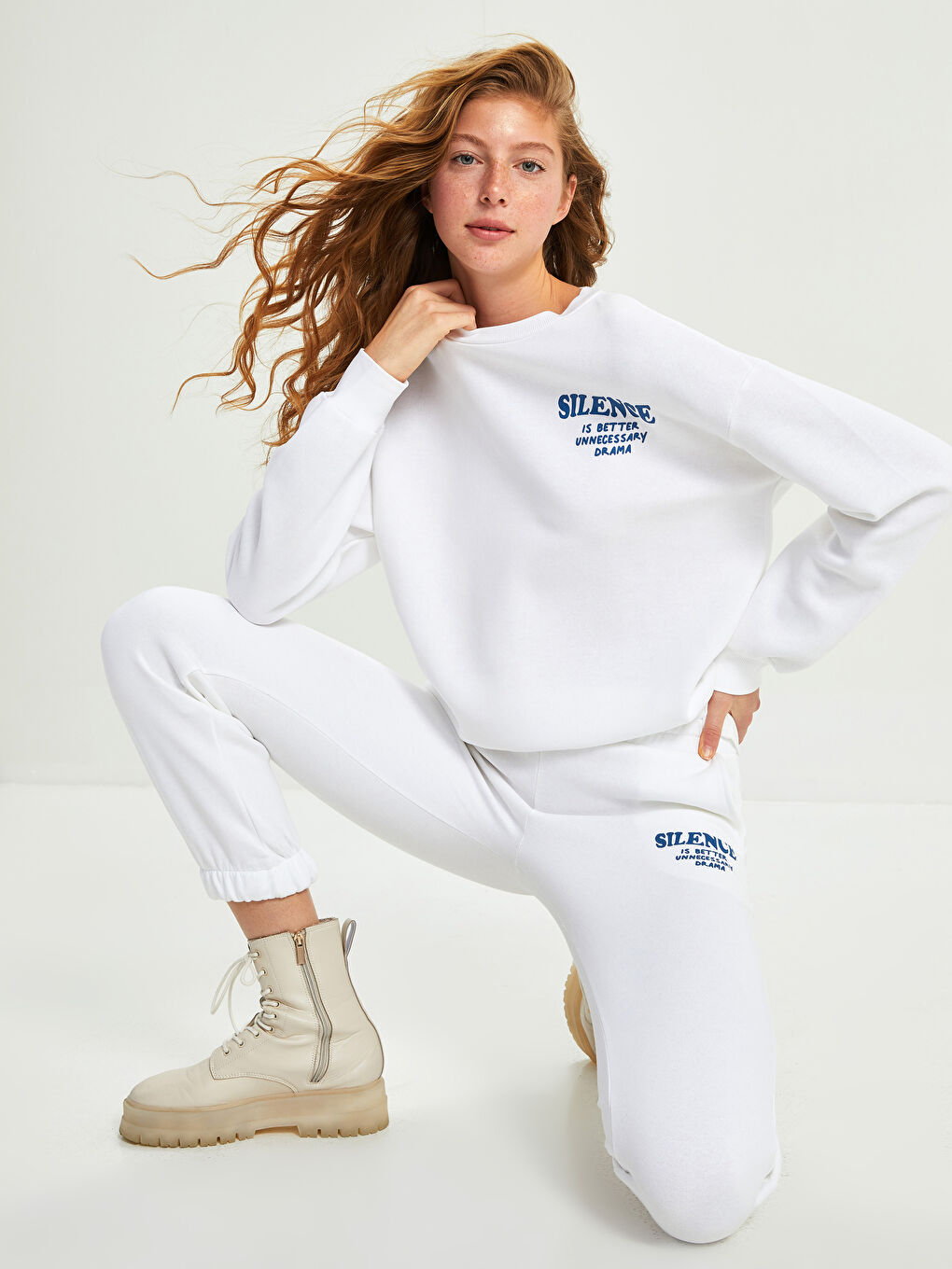 XSIDE Elastic Waist Slogan Printed Women's Thick Jogger Sweatpants -W1LC02Z8-K7U