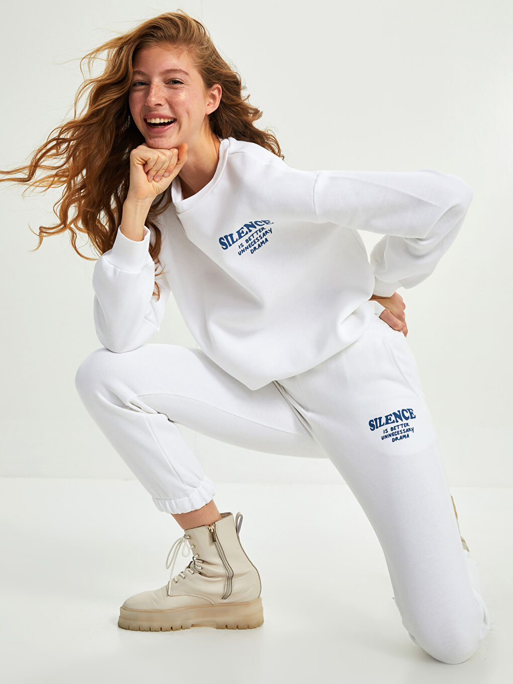 XSIDE Elastic Waist Slogan Printed Women's Thick Jogger Sweatpants -W1LC02Z8-K7U