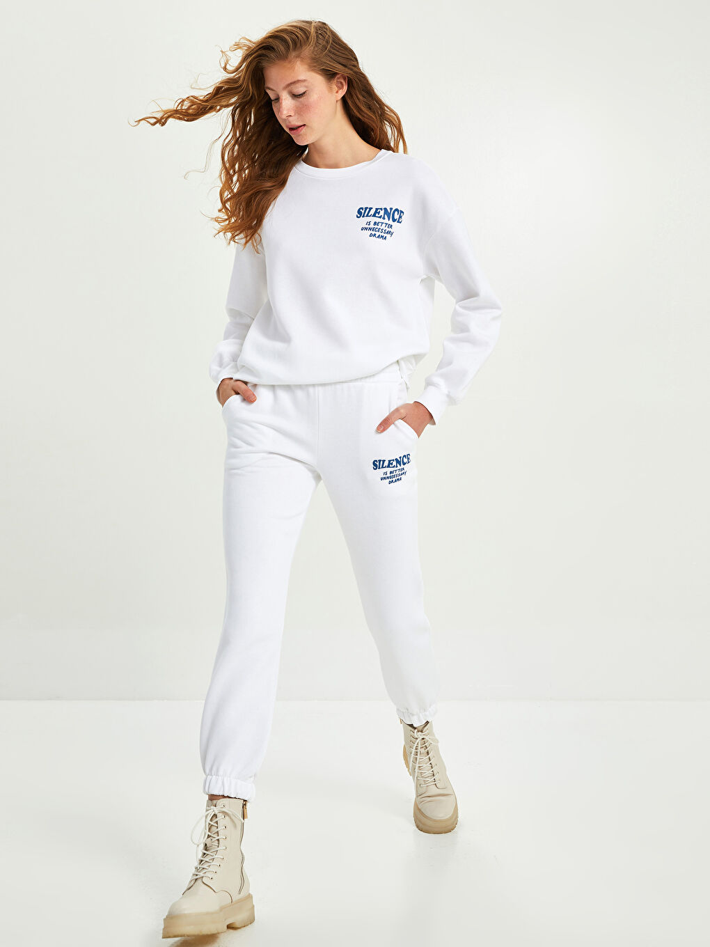 XSIDE Elastic Waist Slogan Printed Women's Thick Jogger Sweatpants -W1LC02Z8-K7U