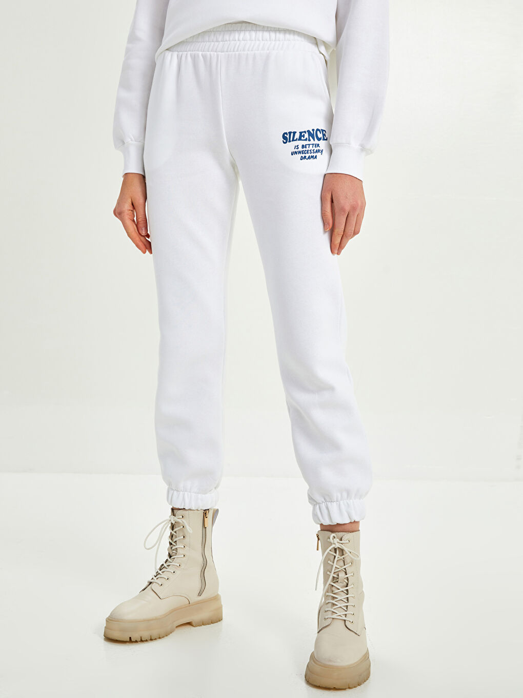 XSIDE Elastic Waist Slogan Printed Women's Thick Jogger Sweatpants -W1LC02Z8-K7U
