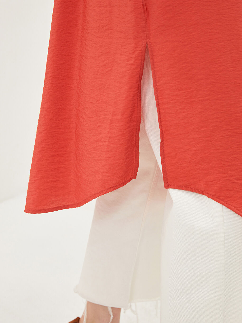 Kırmızı Düz Uzun Kollu Kadın Gömlek Tunik-2