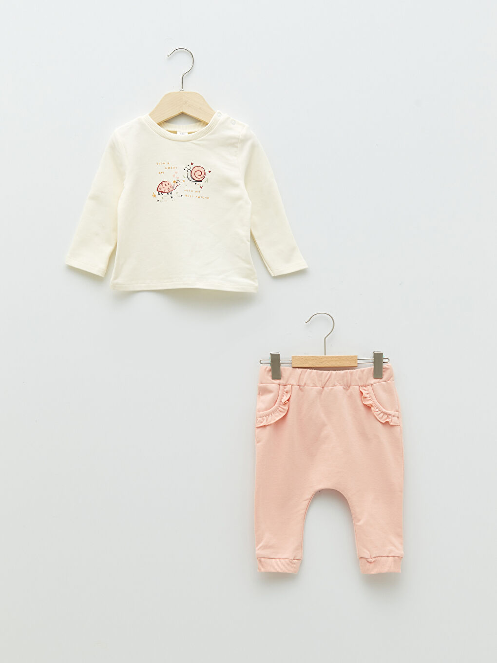 Crew Neck Long Sleeve Cotton Baby Girl Sweatshirt and Pants 2-Pack Set