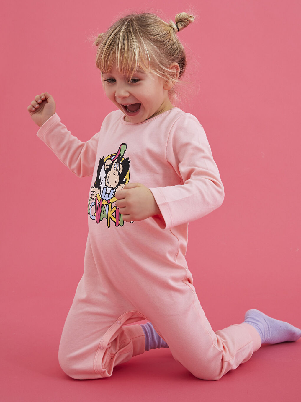 Crew Neck Long Sleeve Nostalgic Monkey Printed Cotton Baby Girl Rompers-1