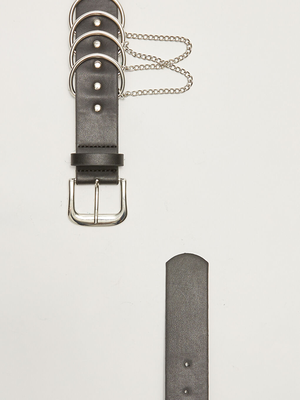 Siyah Deri Görünümlü Zincir Detaylı Kadın Kemer-3