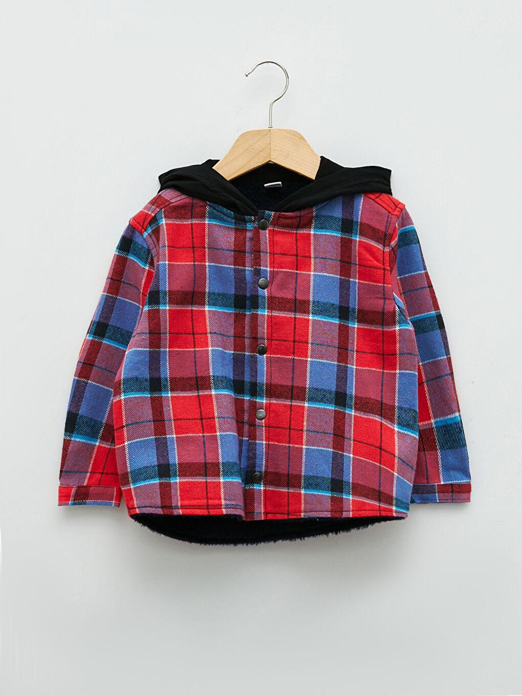 Turuncu Kapüşonlu Uzun Kollu Ekose Desenli Erkek Bebek Gömlek