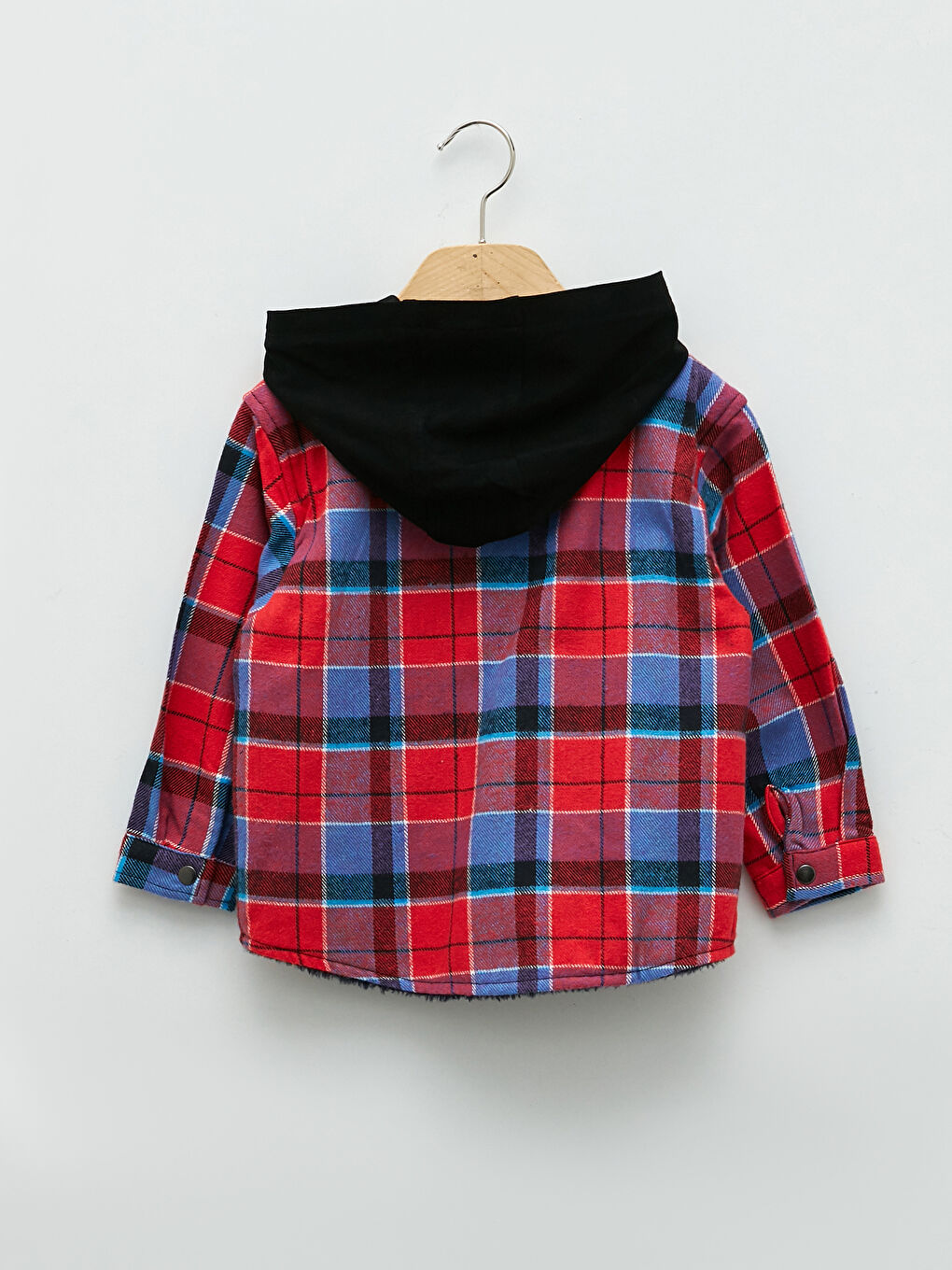 Turuncu Kapüşonlu Uzun Kollu Ekose Desenli Erkek Bebek Gömlek-1