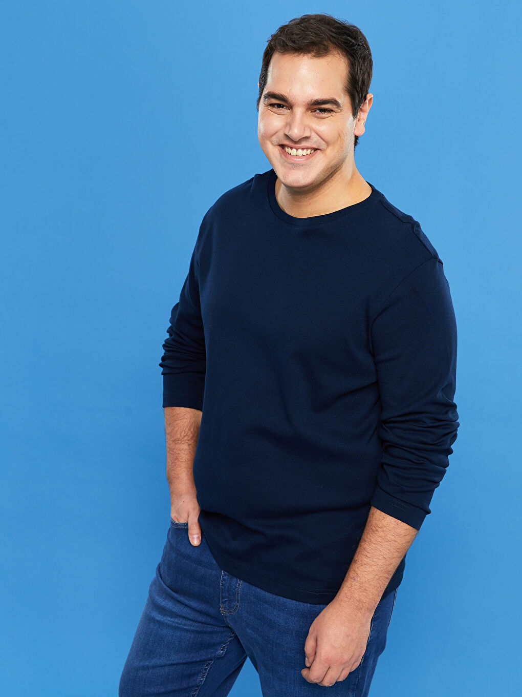 Футболка Мужская Базовая С Длинным Рукавом И Круглым Вырезом Большого Размера