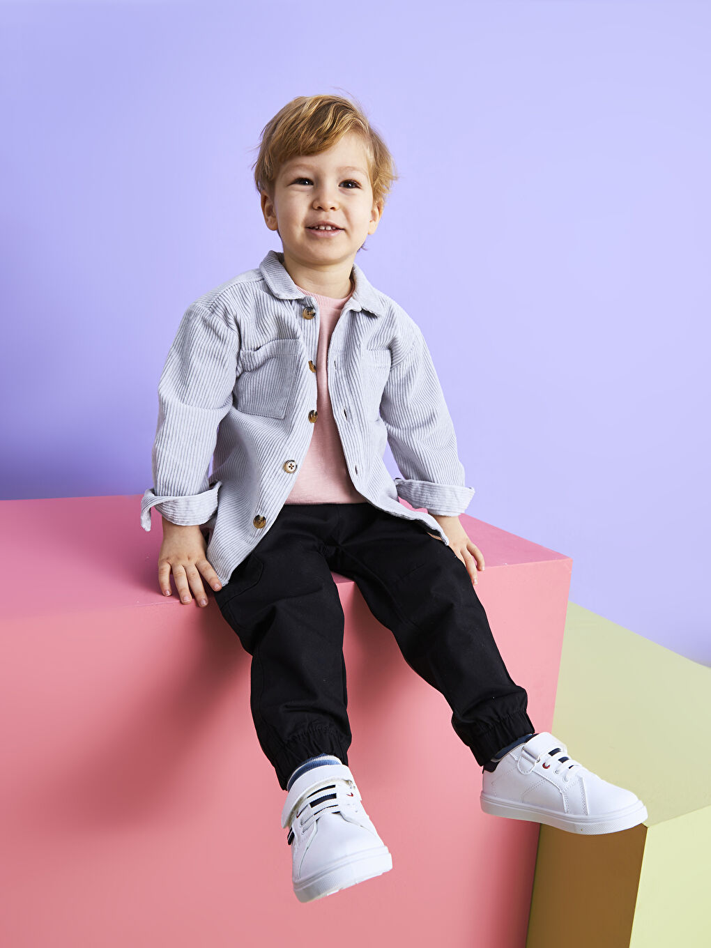 Pantalon bébé garçon basique en coton avec taille élastique