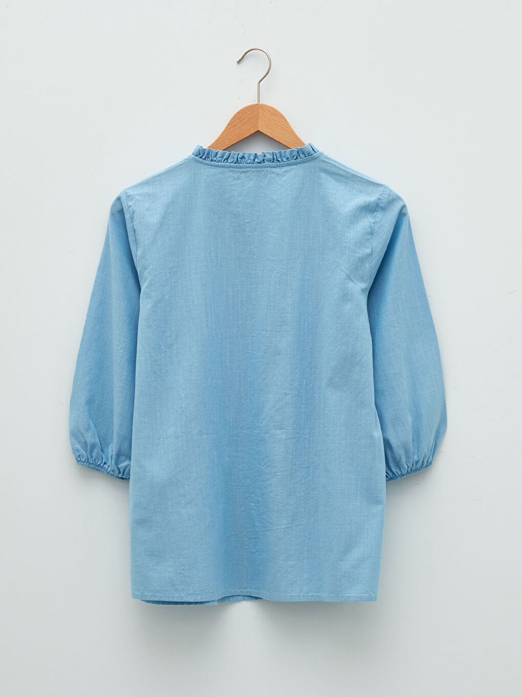 Ruffled Henley Neckline Embroidered Cotton Women's Shirt-6