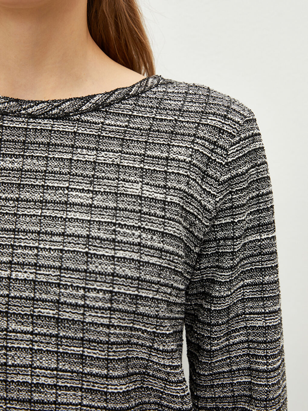 Crew Neck Plaid Patterned Long Sleeve Women's Tunic-3