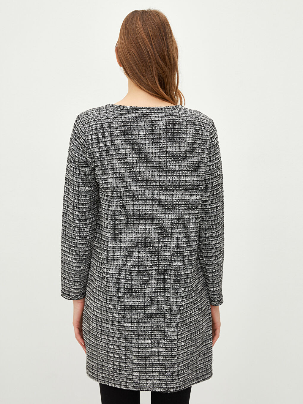 Crew Neck Plaid Patterned Long Sleeve Women's Tunic-4