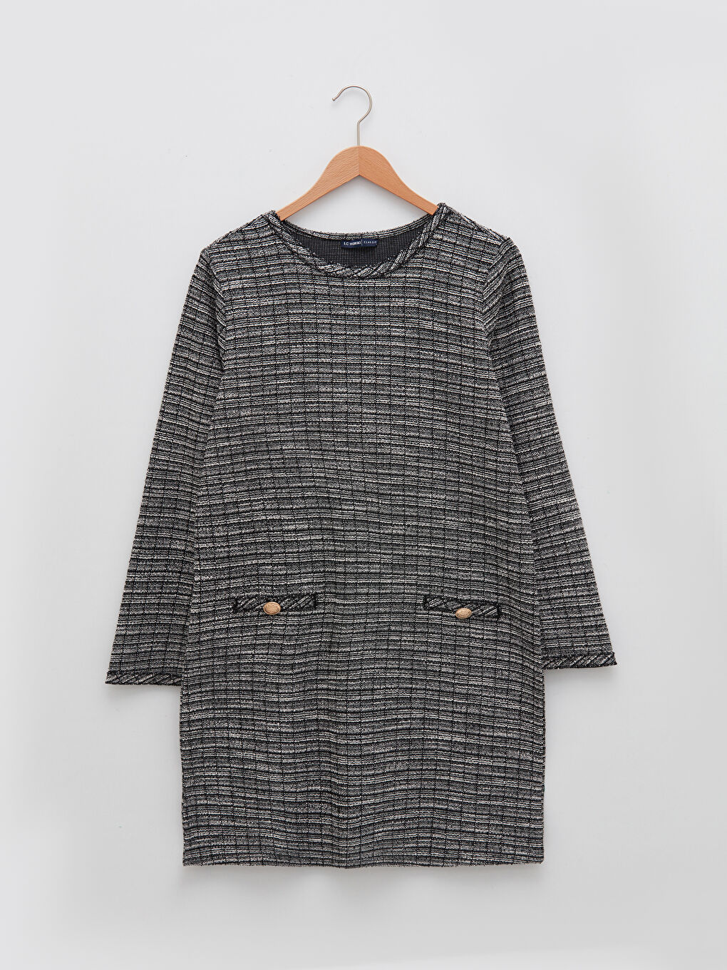 Crew Neck Plaid Patterned Long Sleeve Women's Tunic-5