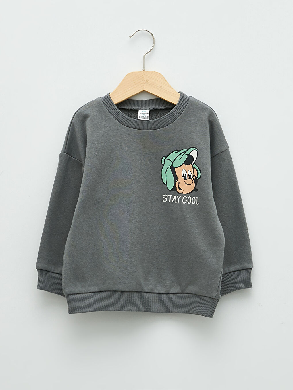 Gri Bisiklet Yaka Uzun Kollu Nostaljik Maymun Baskılı Erkek Bebek Sweatshirt-5