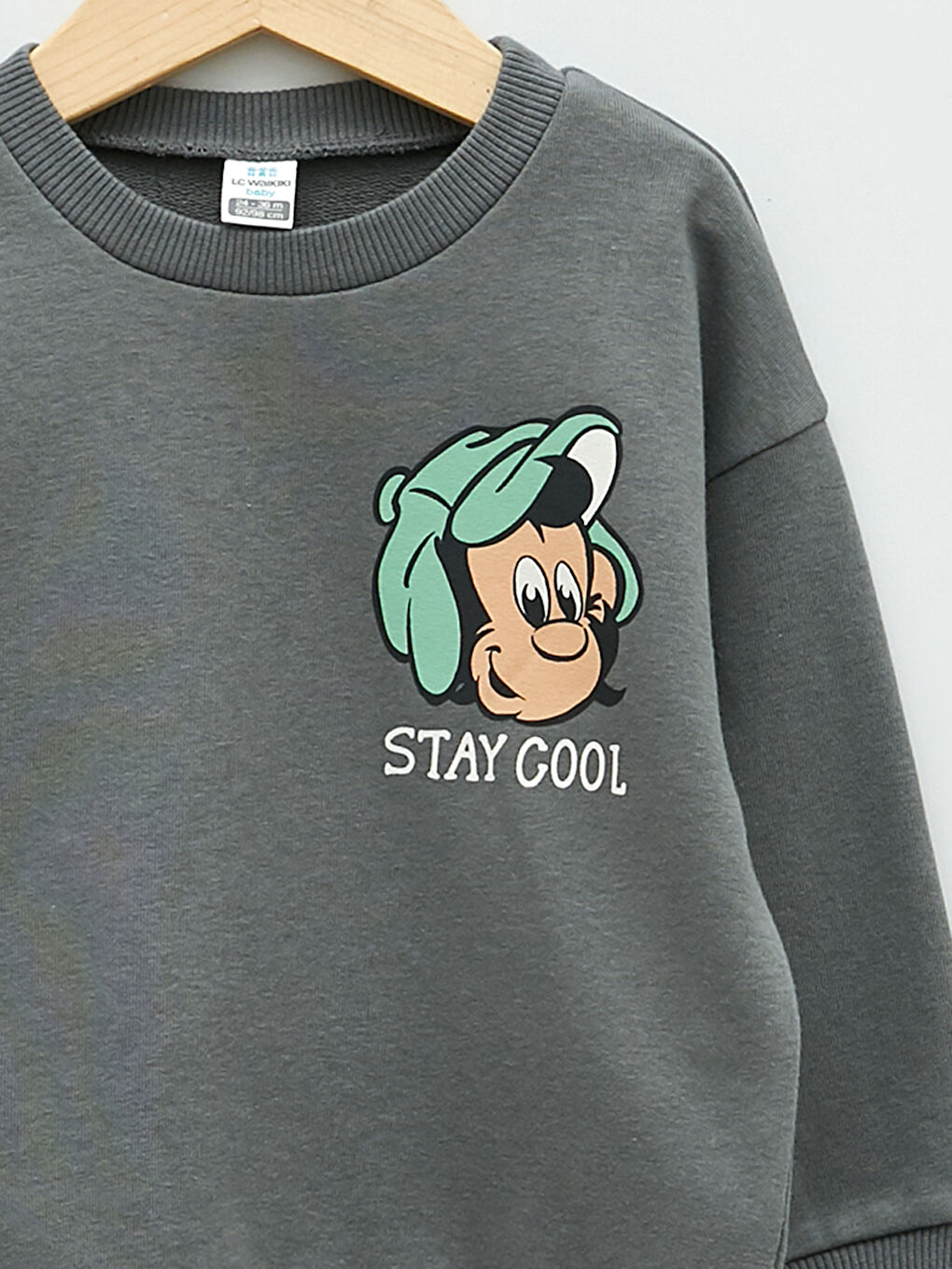 Gri Bisiklet Yaka Uzun Kollu Nostaljik Maymun Baskılı Erkek Bebek Sweatshirt-7