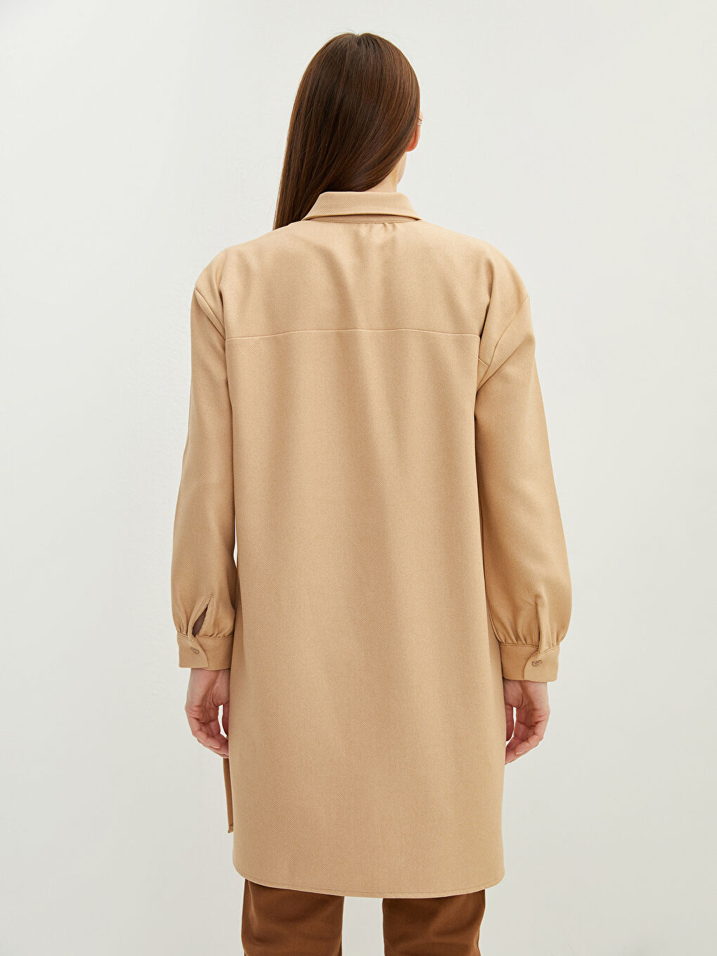 Plain Long Sleeve Gabardine Oversize Women's Shirt Tunic-4