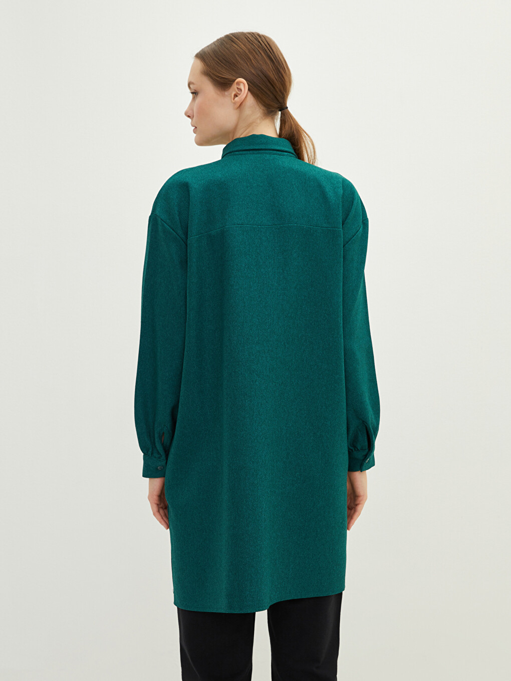 Plain Long Sleeve Gabardine Oversize Women's Shirt Tunic-4