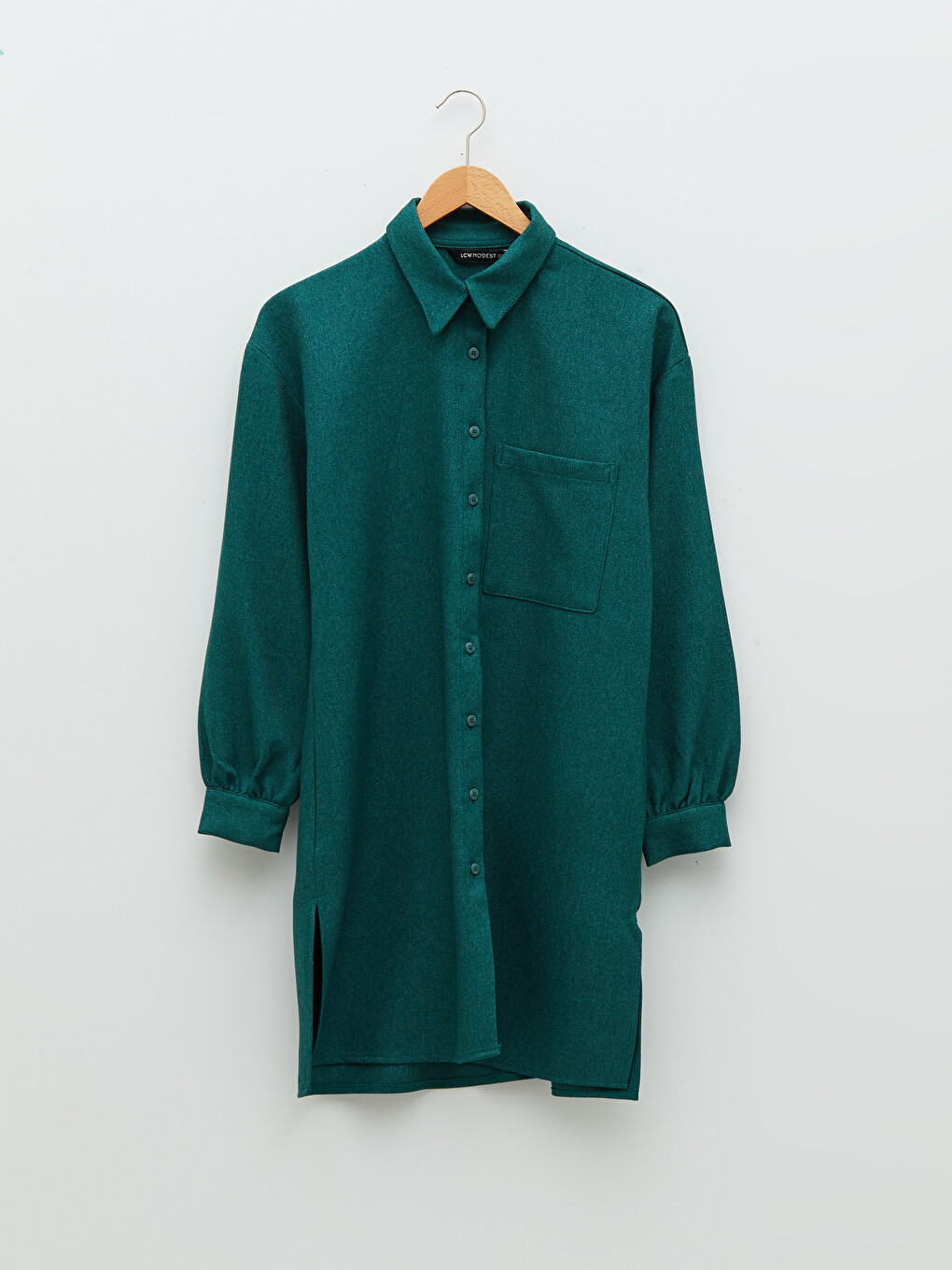 Plain Long Sleeve Gabardine Oversize Women's Shirt Tunic-5