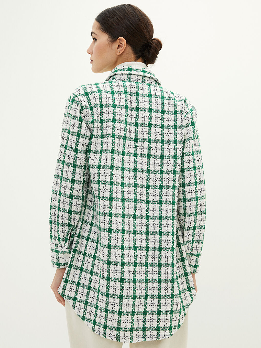 تونيك للسيدات بياقة قميص كاروهات كم طويل بتفاصيل جيب-4